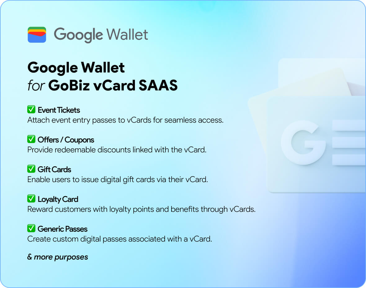 Google Wallet Addon preview for GoBiz vCard SaaS